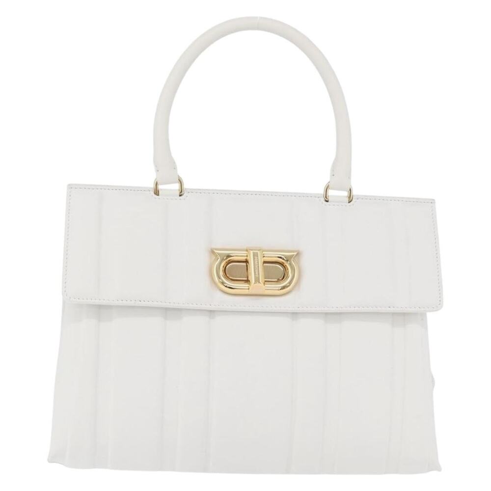Salvatore Ferragamo Leather Gancini Chain Shoulder Bag White Gold